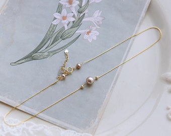 Floating Pearl Halskette, Runde Süßwasserperlen Anhänger Halskette zierliche Perle Gold Halskette Natur Lila Einzelperlen Halskette