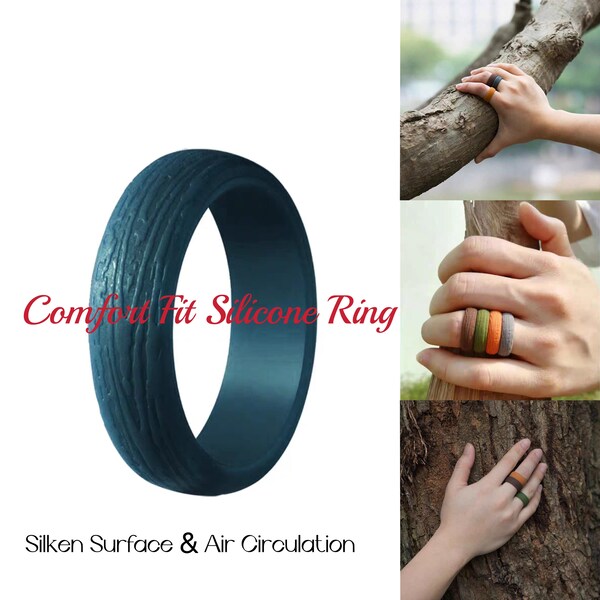 Stackable Tree Bark Grain Silicone Rings,Unisex High Quality Silicone Ring,Women's Men's Silicone Wedding Bands,Breathable Design Sport Ring