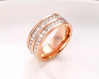 Trauringe Rosengold Stahl Ring, 18k Gold Paar Ring Sets, Sein und Sie Paar Paar Doppelreihige Diamant Ring Versprechen Ring