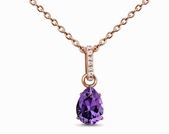 Natural Teardrop Amethyst Necklace 18k Gold Filled 925 Silver Purple Rose gold Necklace February Birthstone Jewelry Birthday Gift