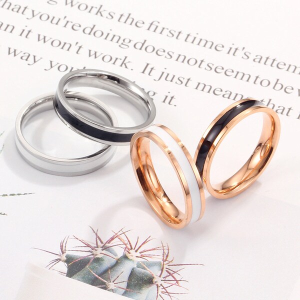 Wedding Bible Rings Rose Gold Black Enamel Steel Ring, White Enamel Ring, Couple Ring Sets, 18k gold Paired Ring Couple Wedding Ring