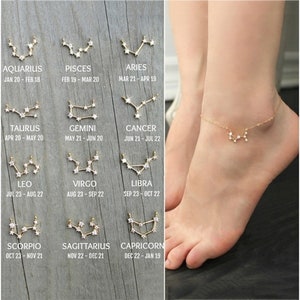 14k Gold Celestial Constellation Anklet ,Cubic zirconia diamonds, 14k Gold Plated, Cz layering Zodiac Anklet,Dainty Bridesmaids Gift