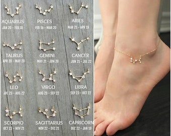 14k Gold Celestial Constellation Anklet ,Cubic zirconia diamonds, 14k Gold Plated, Cz layering Zodiac Anklet,Dainty Bridesmaids Gift