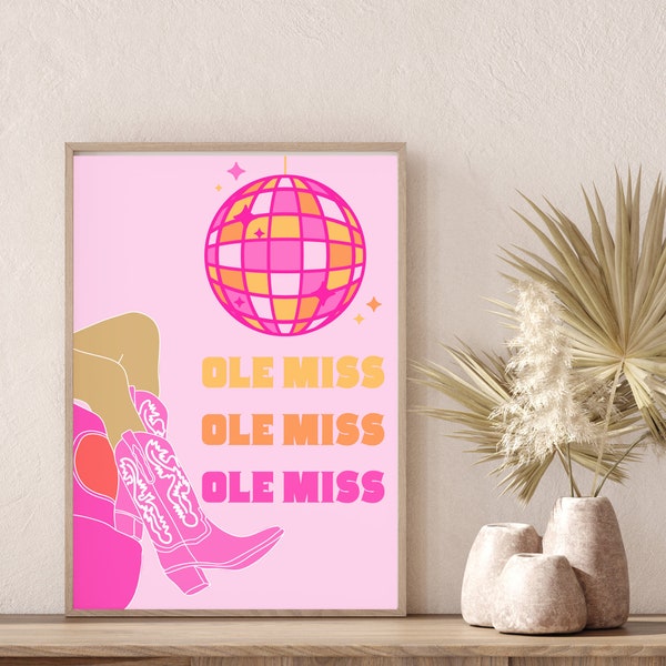 PREPPY Pink Disco Cowgirl, Ole Miss,  DIGITAL DOWNLOAD, Trendy Wall Art