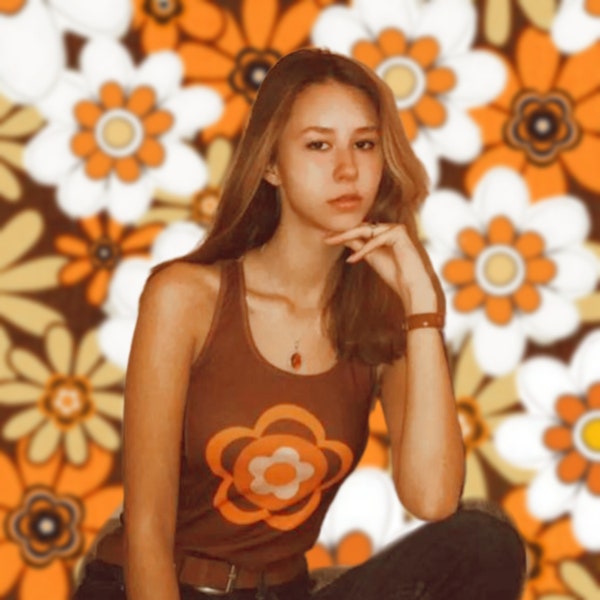 Retro Flower T-Shirt, 70's, 60's, Tank Top, Brown, Orange, Hippy, Boho, Bohemian, Vintage Inspired, Flower Power, Summer.