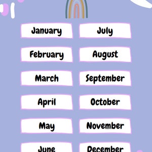 months of the year printable, educational poster toddler, montessori wall decor, homeschool wall decor, wall art pastel, DIGITAL DOWNLOAD