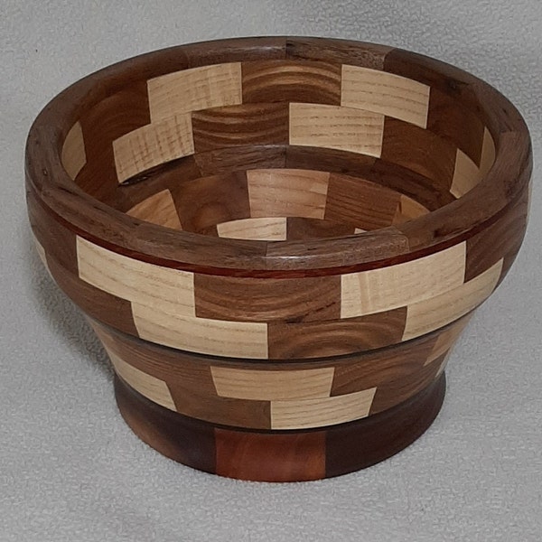 Segmented Turned Wood Bowl with Several Woods