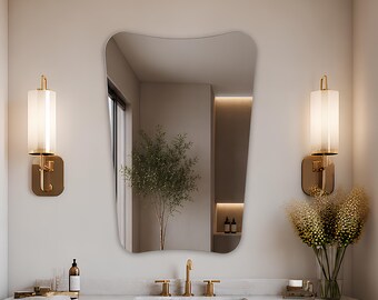 Frameless Irregular Wall Mirror, Wavy  Modern Minimalist Vanity Scandinavian Bathroom Mirror Decor
