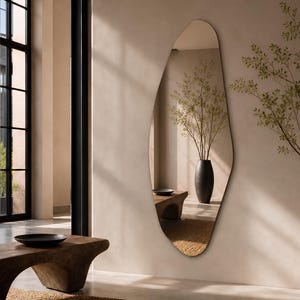 Frameless Asymmetrical Wall Mirror, Irregular Full Length Organic Modern Entryway Large Statement Mirror Decor