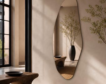 Frameless Asymmetrical Wall Mirror, Irregular Full Length Organic Modern Entryway Large Statement Mirror Decor