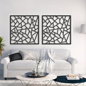 Laser geschnittenes modernes Triptychon Holzwanddekor, Geometrisches Dekoratives Wohnzimmer Set Abbildung Holzkunstplatte, Holzverzierungsgrafik