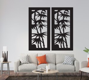 Décoration Hiver En Métal Avec Pied Bambou - Silhouette Maisons Et Arbres 30x13 Cm - Blanc Ou Noir