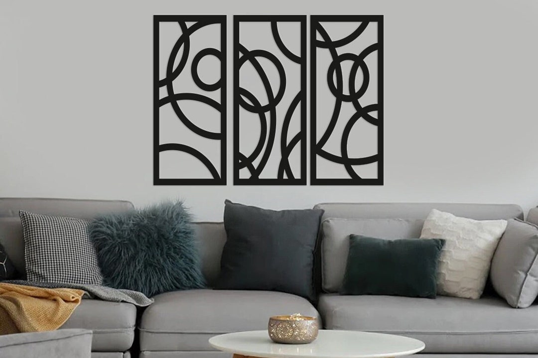 Set of 3 Geometric Wood Wall Decor: Modern Abstract Art Panels - Etsy