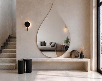 Frameless Teardrop Mirror, Unframed Irregular Waterdrop Modern Large Accent  Entryway Decor, Contemporary Home Mirror