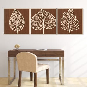 Laser Cut Wood Leaf Wall Art: Modern Botanical Panels, Set of 2-3