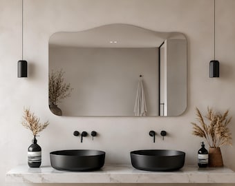 Frameless Modern Bathroom Mirror, Rectangle Irregular Vanity Mirror, Contemporary Living Room Large Decorative