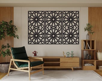 Laser Cut Wood Wall Panel Set: Islamic Geometric Art