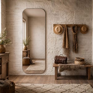 Espejo de pared rectangular sin marco de cuerpo entero, espejo de cristal moderno de alta calidad, ideal para recibidor o tocador de dormitorio.