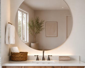 Frameloze ronde spiegel, grote ronde wastafelspiegel, minimalistische Scandinavische decoratie (op maat gemaakt)