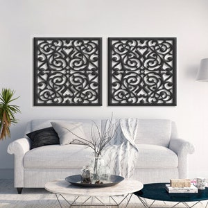 Geometric Wood Wall Art Triptych: Modern Abstract Laser Cut Panel