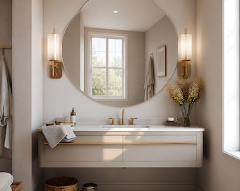 Frameless Organic Irregular Wall Mirror, Asymmetrical Bathroom Vanity Mirror, Large Unframed LivingRoom Decor Luxury