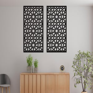 Decorazione geometrica in legno per parete, pannello geometrico in legno arabo 2-3 pezzi intricato design islamico per la decorazione d'interni tradizionale moderna