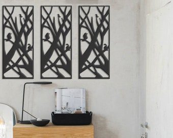 Leaf Tree Branches Wooden Wall Wood Art, Unique Botanical Boho Set, Minimalist Nature Decor,Modern Farmhouse Aesthetic Room Gallery Wall Set