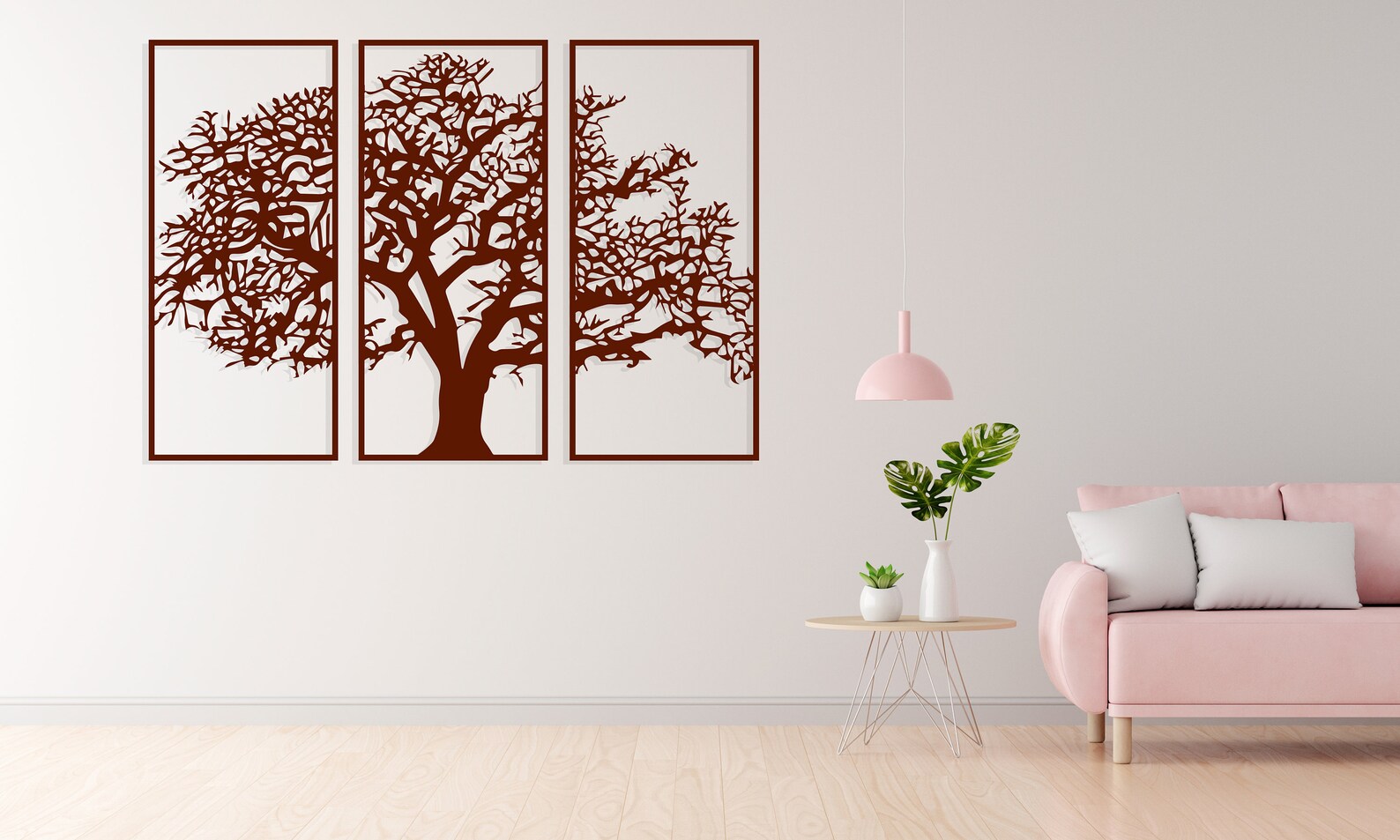 Tree Wall Wood Decor, Chic Living Room Decor, Set of 3 Wooden Wall ...