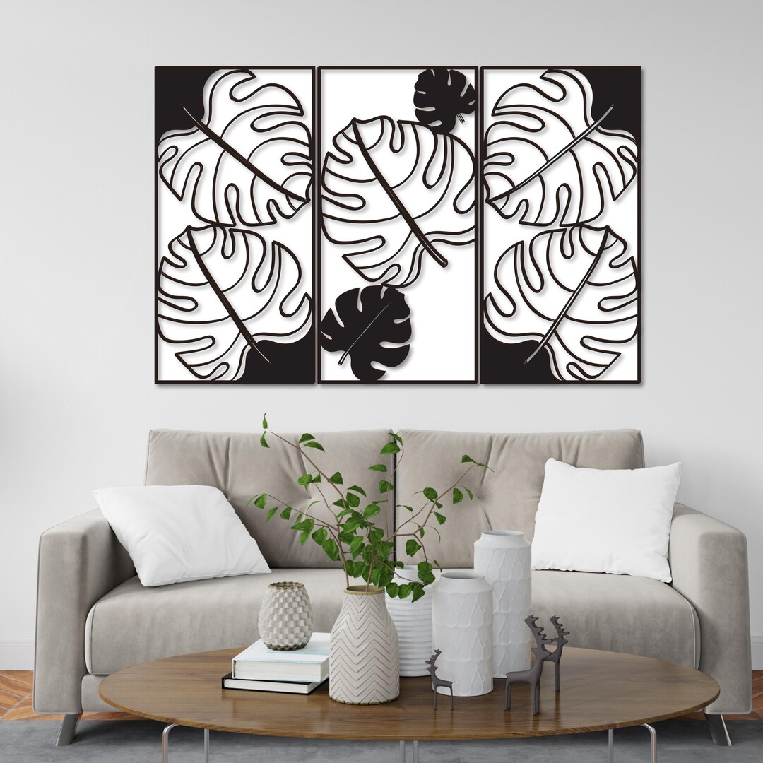 Monstera Leaf Wood Wall Art: Tropical Boho Decor, Set of 3 - Etsy