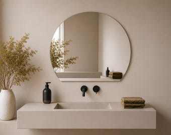 Frameless Half Circle Mirror | Modern Organic Wall Decor, Bathroom Vanity Mirror