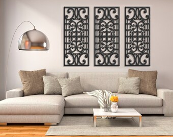 Triptych Wood Wall Art: Laser Cut Geometric Panels, Modern Decor