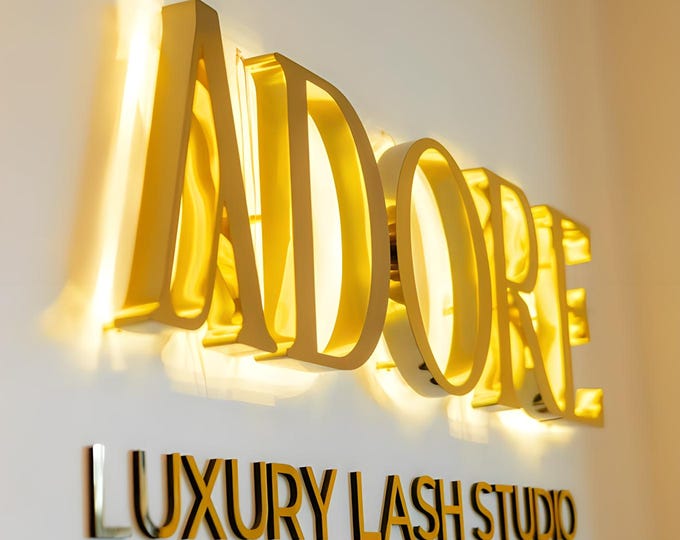 Custom Backlit  Sign, Neon Sign, Gold Metal Sign, Beauty Salon Sign, 3D Business Sign, Custom Laser Cut, Logo With Raised 3D Design