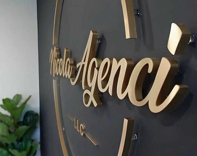 Metal Signage Custom Logo Stainless Steel Laser Cut Signboard Custom Laser Cut Logo Brushed Metal Logo Reception Sign Office Wall Logo Gift