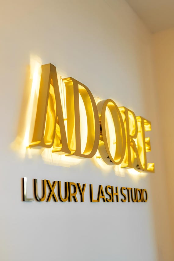 Custom Backlit  Sign, Neon Sign, Gold Metal Sign, Beauty Salon Sign, 3D Business Sign, Custom Laser Cut, Logo With Raised 3D Design