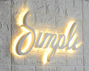 Backlit Sign, Custom Laser Cut Sign, Sign with Raised 3D Design, Business Backlit Sign, Reception Logo, Brushed Metal Logo