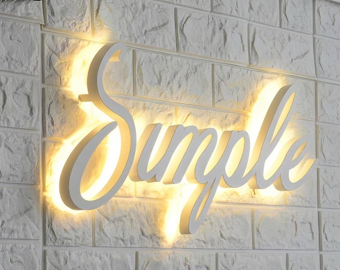 Backlit Sign, Custom Laser Cut Sign, Sign with Raised 3D Design, Business Backlit Sign, Reception Logo, Brushed Metal Logo