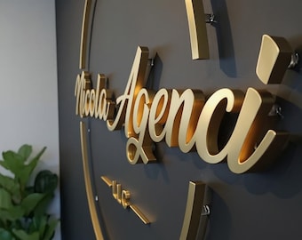 Metal Signage Custom Logo Stainless Steel Laser Cut Signboard Custom Laser Cut Logo Brushed Metal Logo Reception Sign Office Wall Logo Gift
