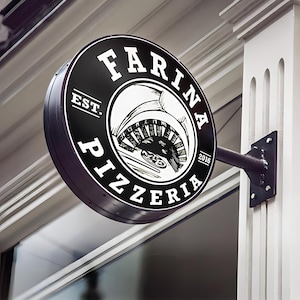 Double Sided Custom Round Exterior Circle Sign and Illuminated Round Light Box, Blade signage, Embossing Logo Bussines Cafe Logo Sign