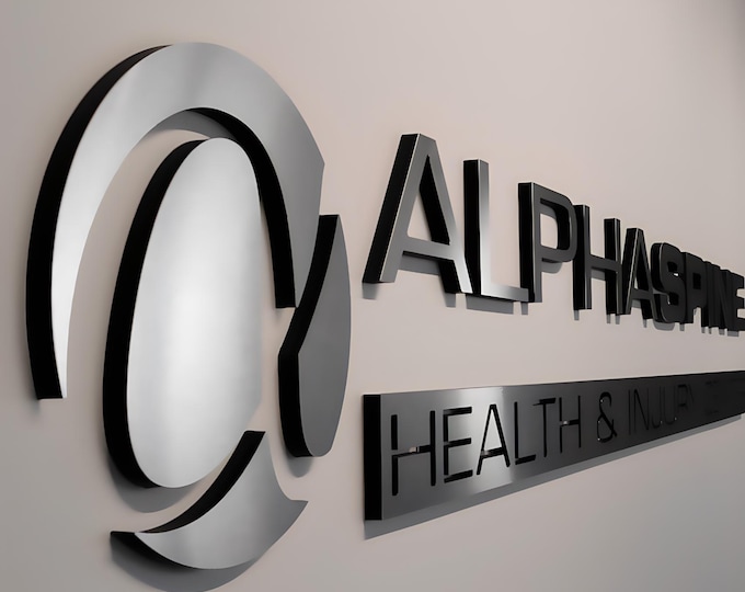 Business Sign, brushed Sign, Custom Logo Sign, reception sign, Office Sign for Wall, 3D metal sign, indoor and outdoor sign, Laser Cut Sign