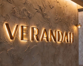 Backlit Logo Sign, Gold Metal Sign, Beauty Salon Sign, 3D Business Sign, Business Signboard, Custom Laser Cut, Logo With Raised 3D Design