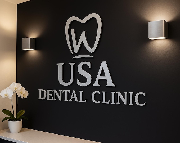 Custom Laser Cut, Clinic Sign, Sign with Raised 3D Design, Business Letter, Eye Doctor Lobby Signage, Reception Logo, Brushed Metal Logo