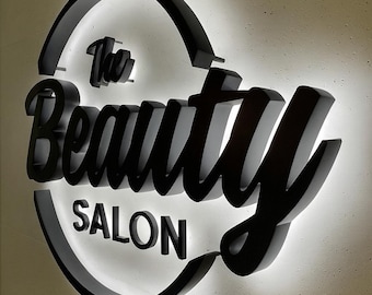 Backlit Logo Sign Black Metal Sign, Sign for Business, 3D Business Sign, Business Signboard, Custom Backlit Sign, Logo With Raised 3D Design