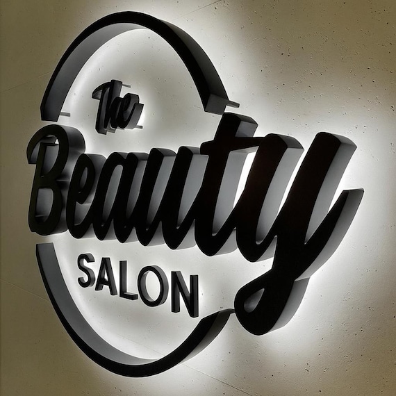 Backlit Logo Sign Black Metal Sign, Sign for Business, 3D Business Sign, Business Signboard, Custom Backlit Sign, Logo With Raised 3D Design