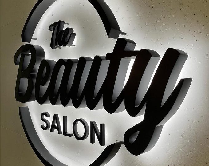 Backlit Logo Sign Black Metal Sign, Sign for Business, 3D Business Sign, Business Signboard, Custom Backlit Sign, Logo With Raised 3D Design