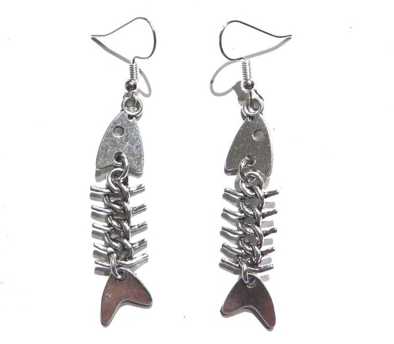 Fish Skeleton Earrings Gothic Grunge Punk Dangle Earring Nautical
