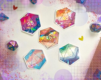 Holographic Pride D20 Dice | Dungeons and Dragons Die Cut Sticker