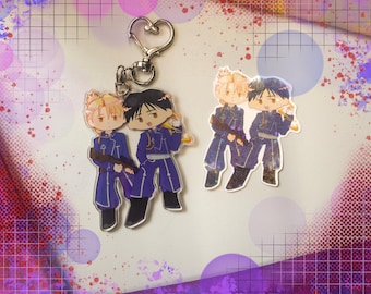Roy Mustang and Riza Hawkeye | Acrylic Keychain & Sparkly Die Cut Sticker | Fullmetal Alchemist
