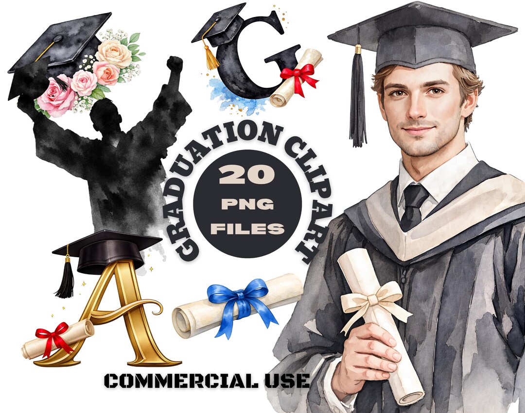 Class of 2026 Watercolor Graduation Clipart Bundle (PNG Files) - Etsy