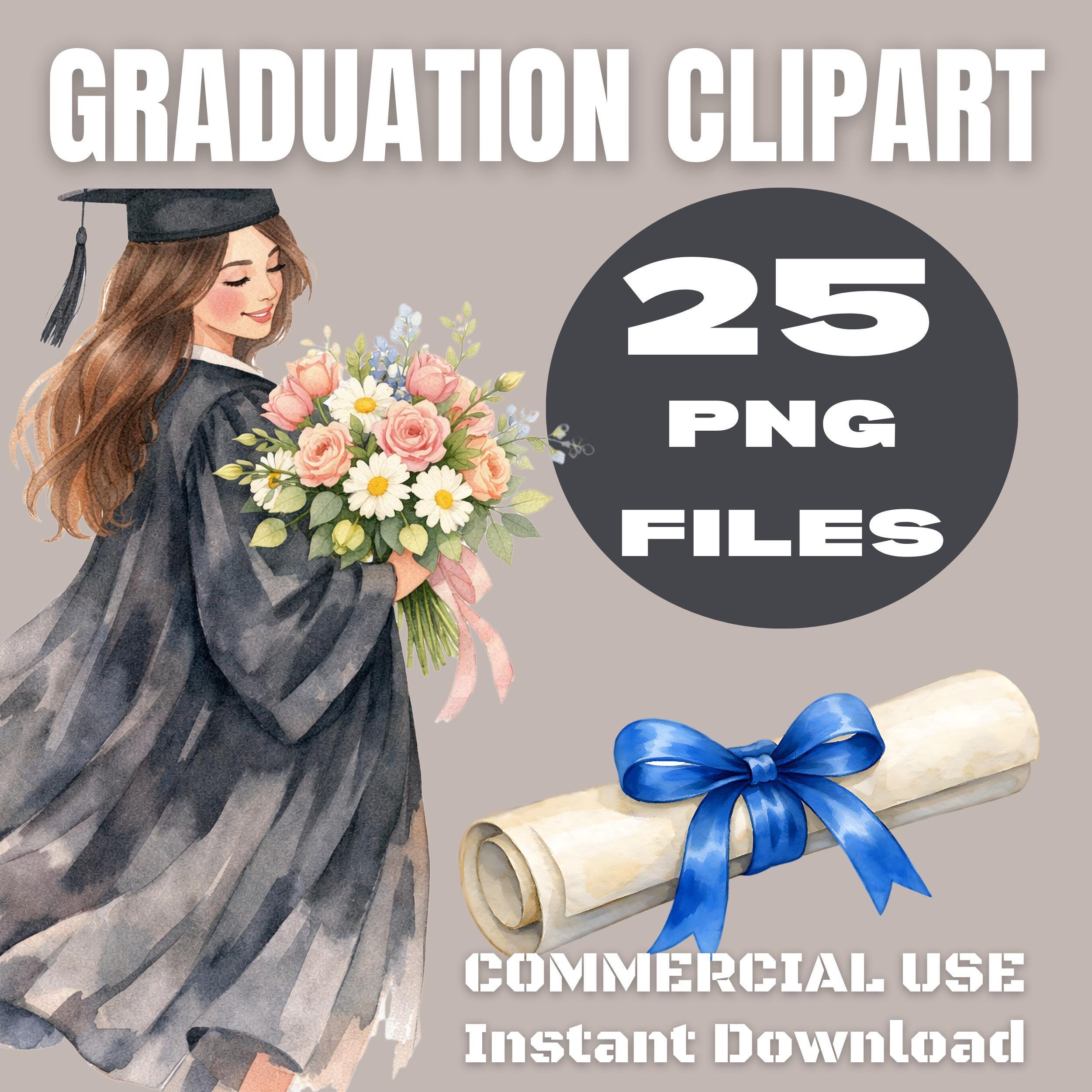 Watercolor Graduation Clipart Bundle | Graduate Girl, Cap, Diploma ...