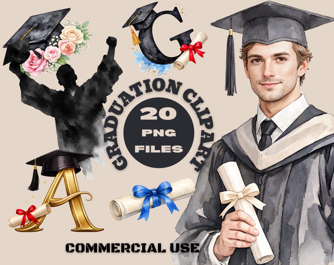 Buy Class of 2026 Watercolor Graduation Clipart Bundle (PNG Files ...